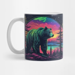 Brown Bear with Forest and Borealis, Colorful, Beautiful Mug